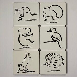 Australian Animal Coasters set of 6 cork Backs Drinks Bar In Box 4” Aussieblue